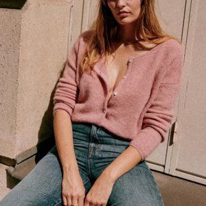 Sezane Gaspard Jumper in Rosewood Mohair Blend Cardigan Sweater